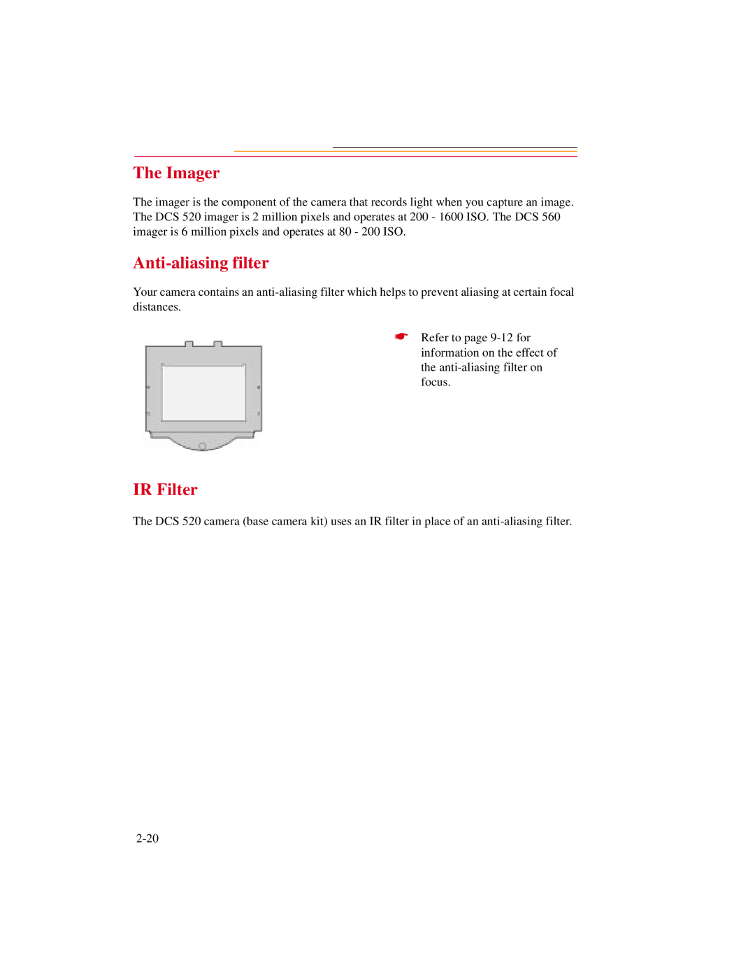 Kodak DCS500 manual Imager, Anti-aliasing filter, IR Filter 