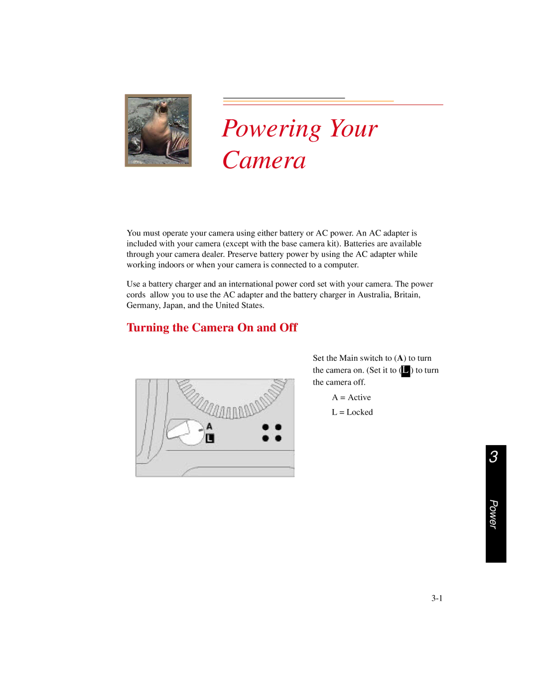 Kodak DCS500 manual Powering Your Camera, Turning the Camera On and Off 