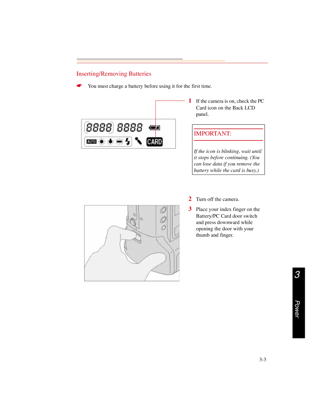 Kodak DCS500 manual Inserting/Removing Batteries 