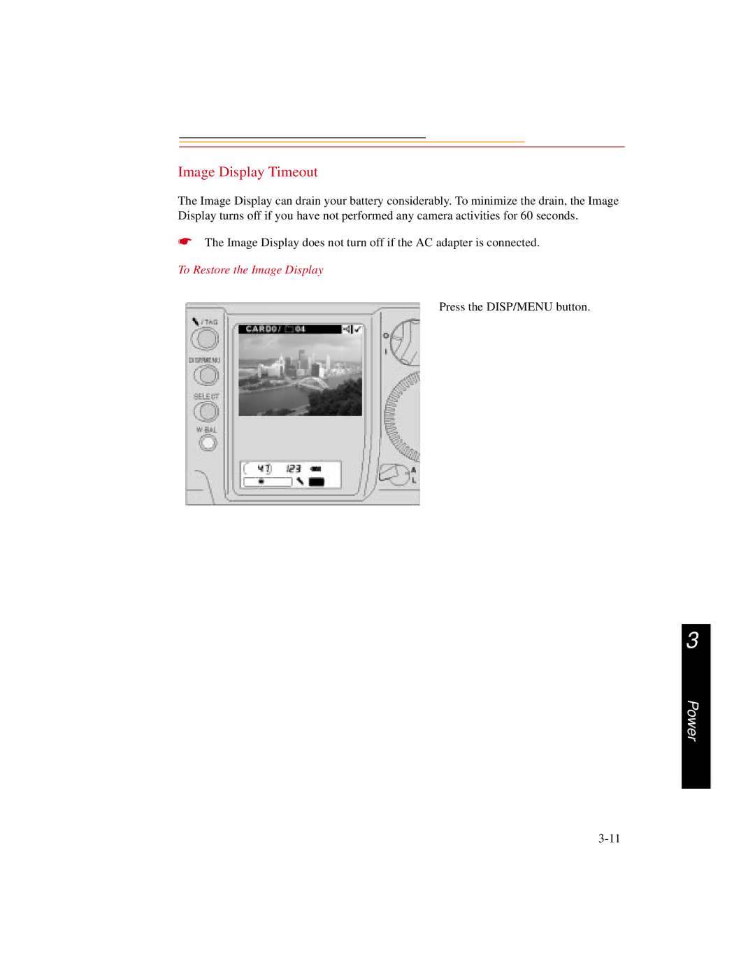 Kodak DCS500 manual Image Display Timeout, To Restore the Image Display 