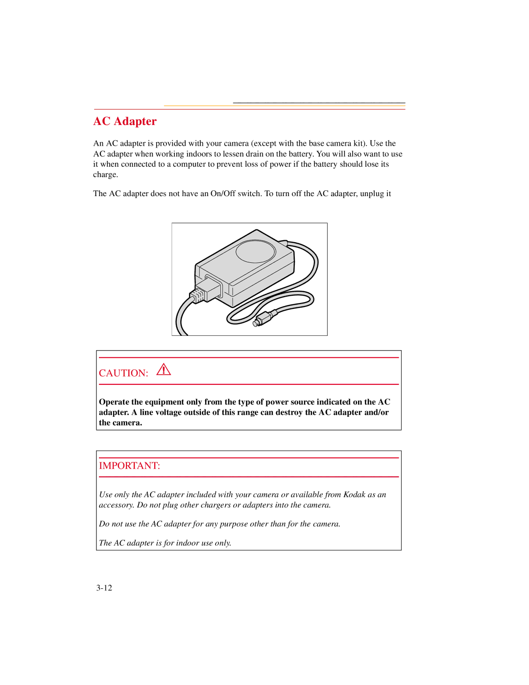 Kodak DCS500 manual AC Adapter 