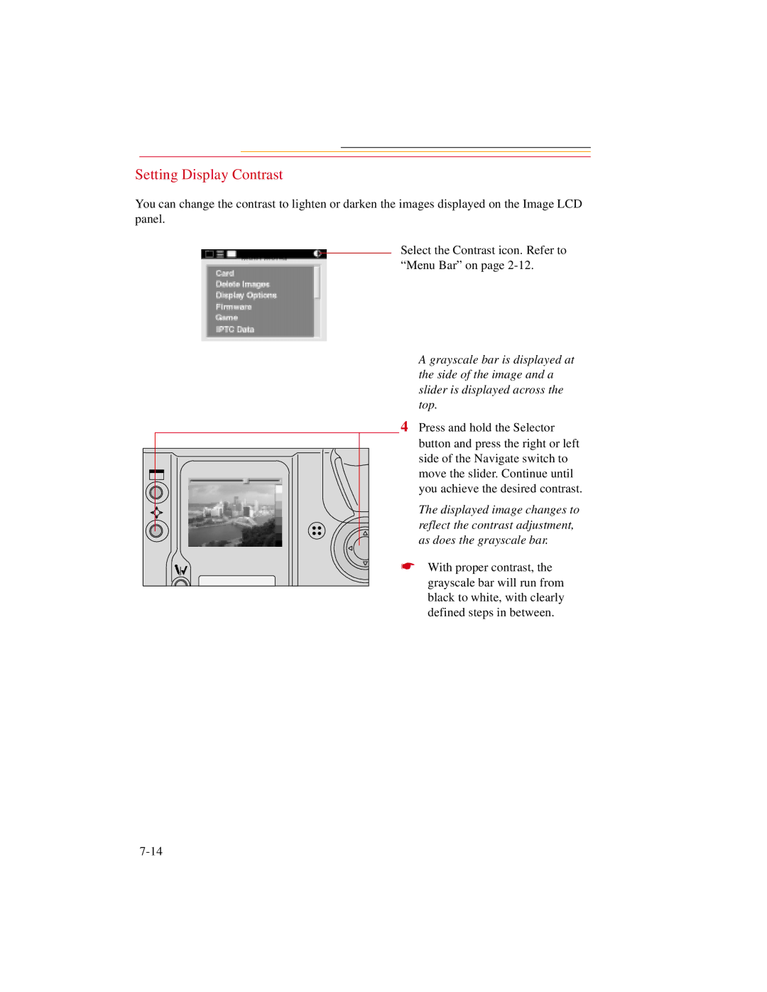 Kodak DCS600 manual Setting Display Contrast 