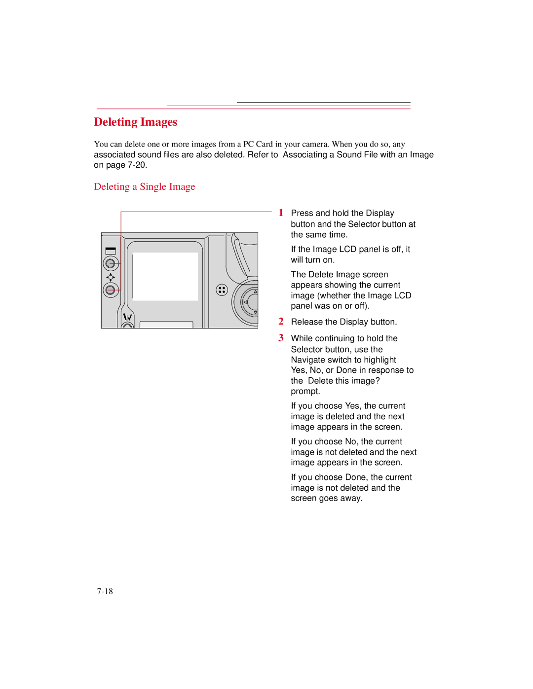 Kodak DCS600 manual Deleting Images, Deleting a Single Image 