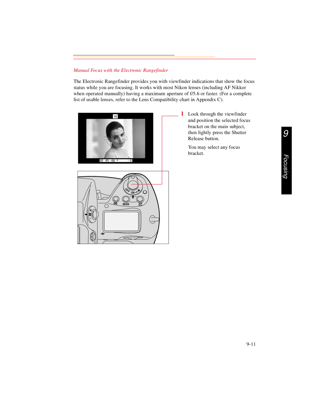 Kodak DCS600 manual Manual Focus with the Electronic Rangefinder 