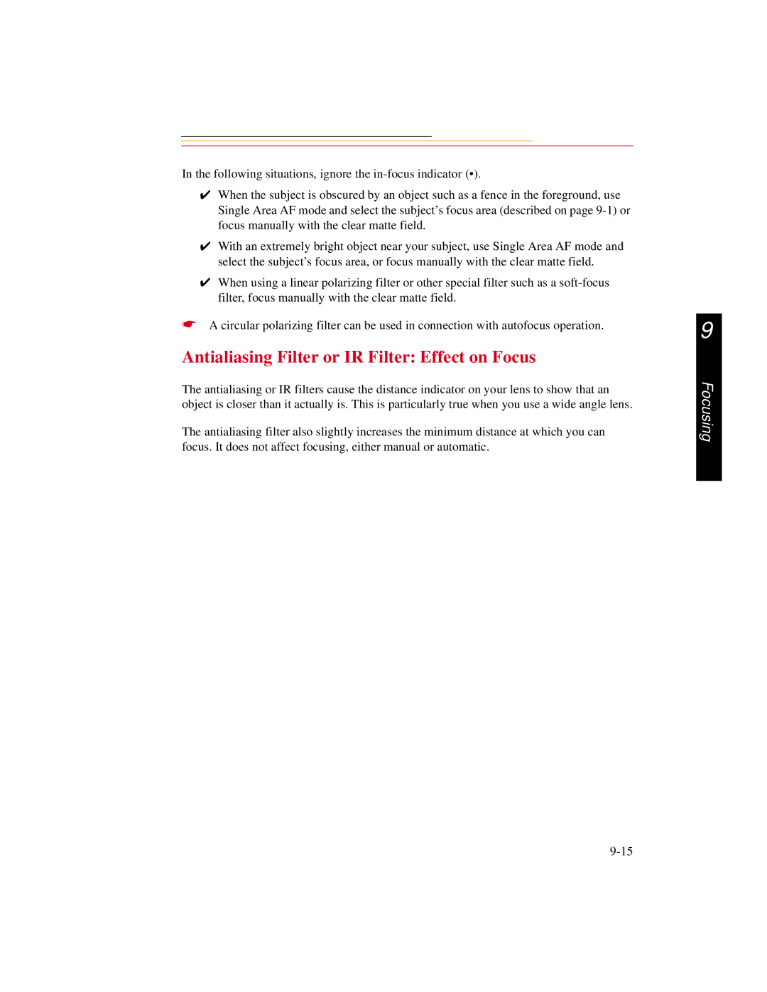 Kodak DCS600 manual Antialiasing Filter or IR Filter Effect on Focus 