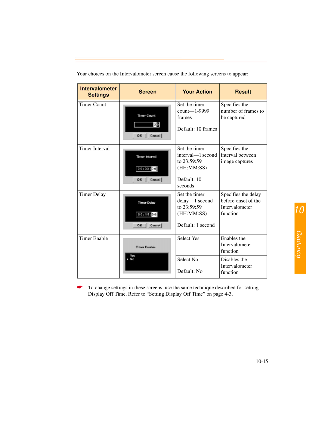 Kodak DCS600 manual Intervalometer Screen Your Action Result Settings, Hhmmss 