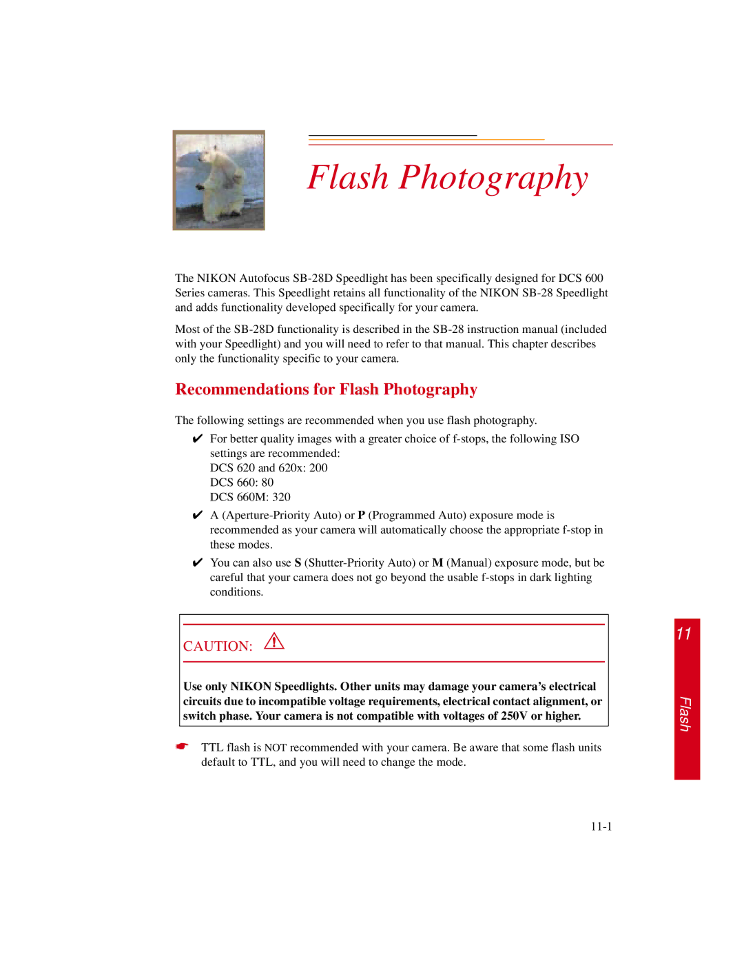 Kodak DCS600 manual Recommendations for Flash Photography 