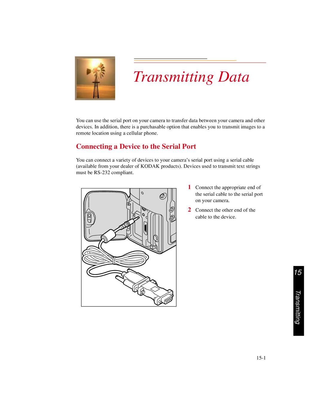 Kodak DCS600 manual Transmitting Data, Connecting a Device to the Serial Port 