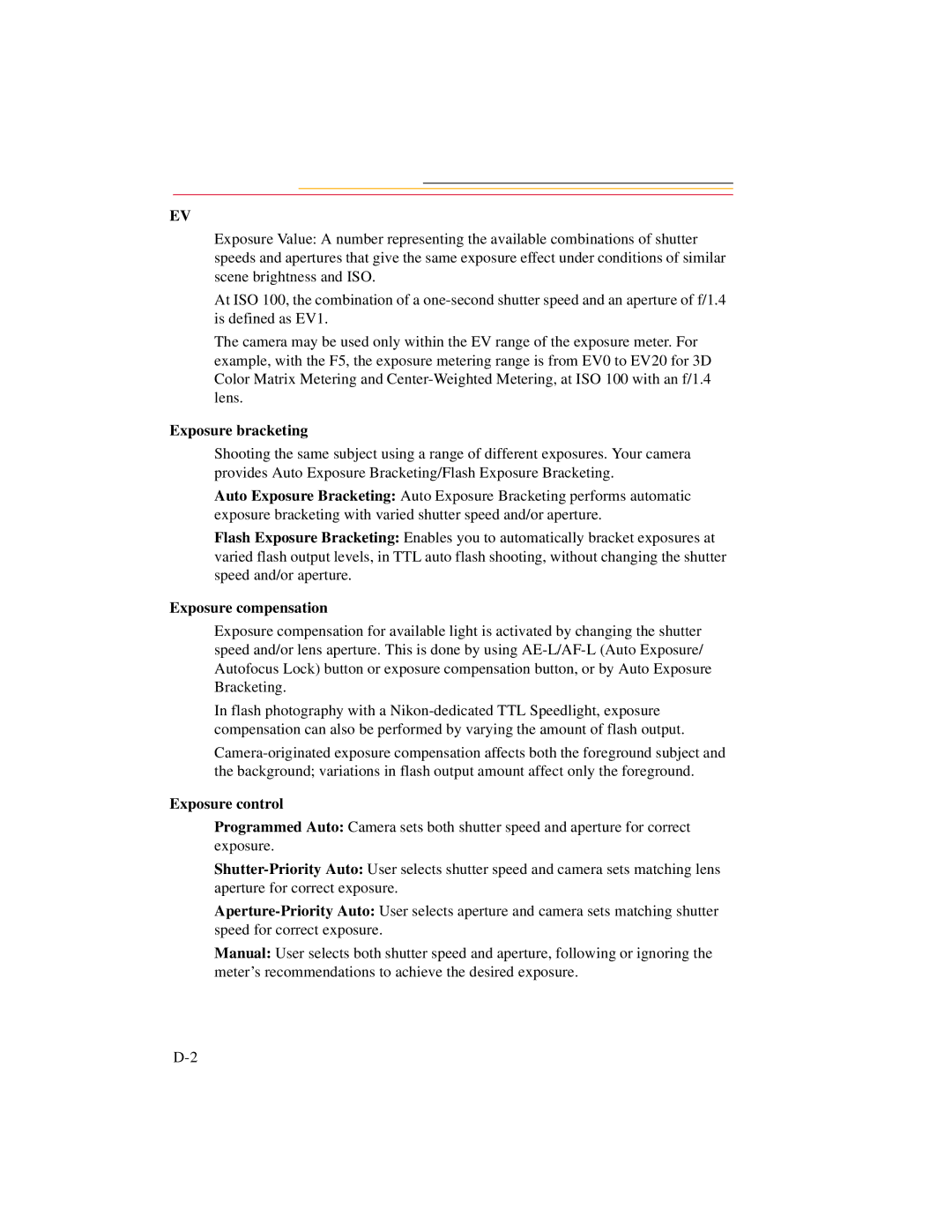 Kodak DCS600 manual Exposure bracketing, Exposure compensation, Exposure control 