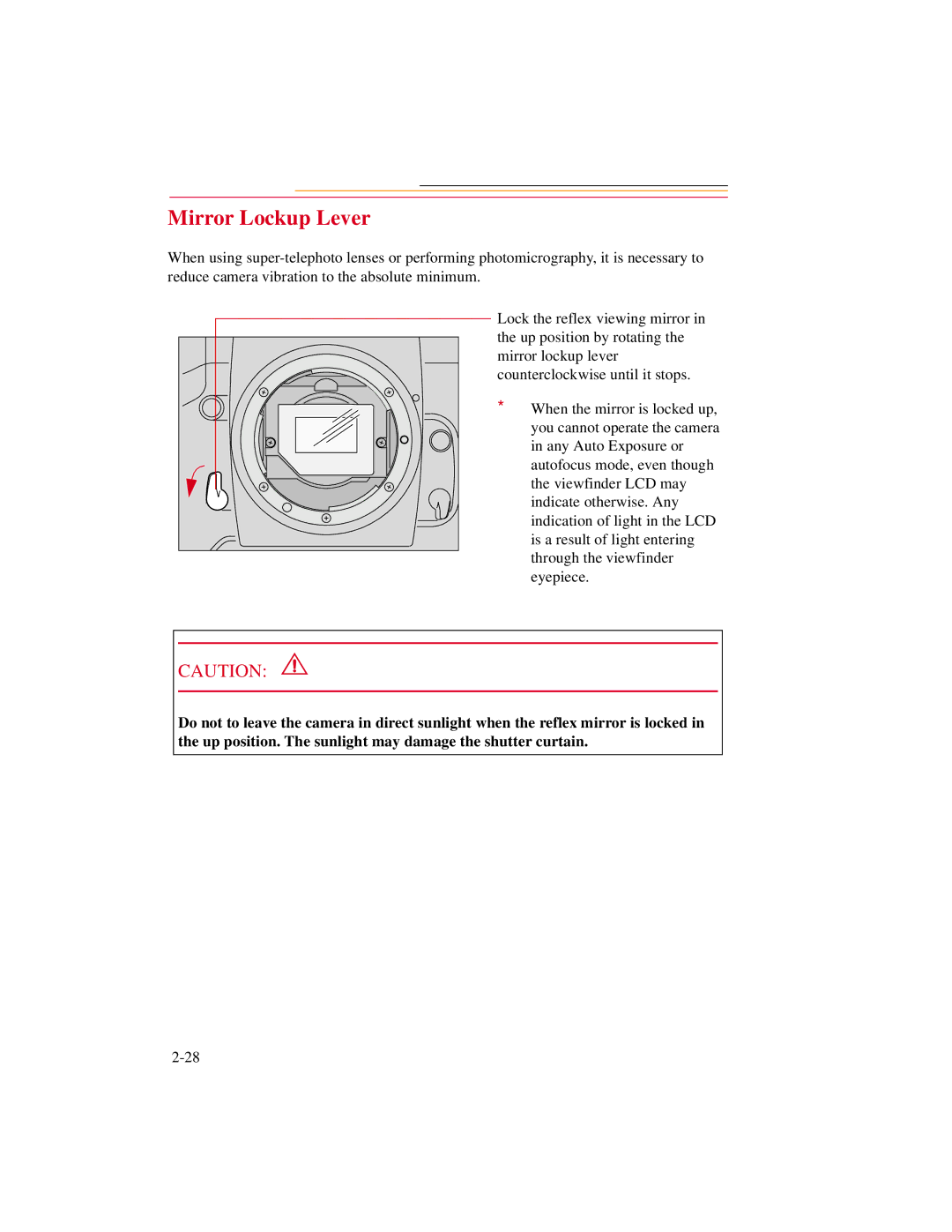 Kodak DCS600 manual Mirror Lockup Lever 