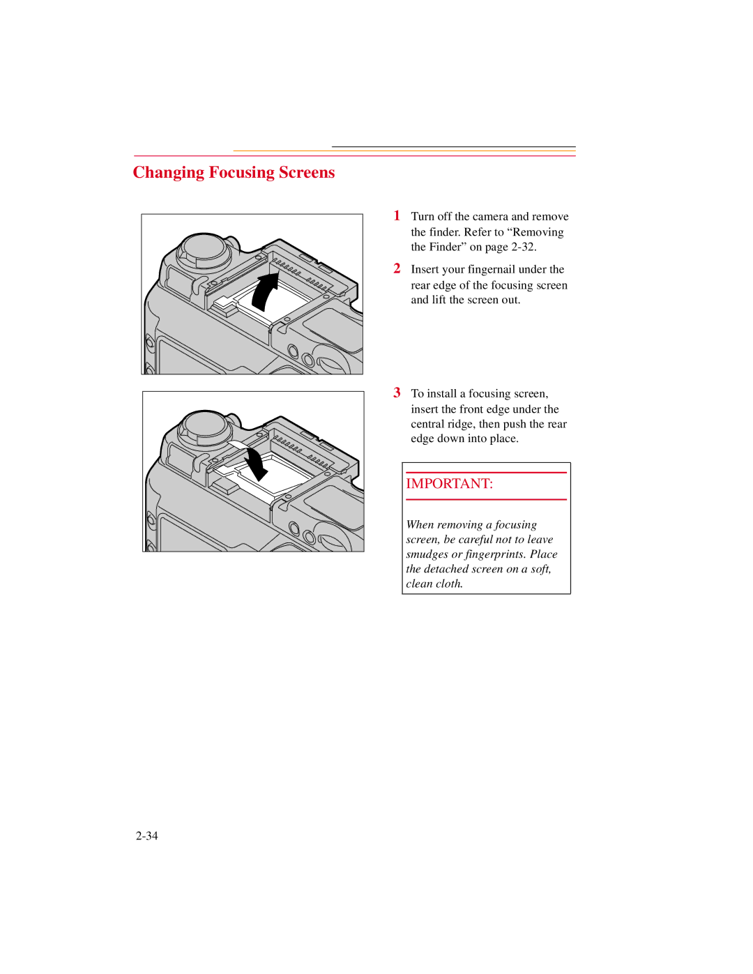 Kodak DCS600 manual Changing Focusing Screens 