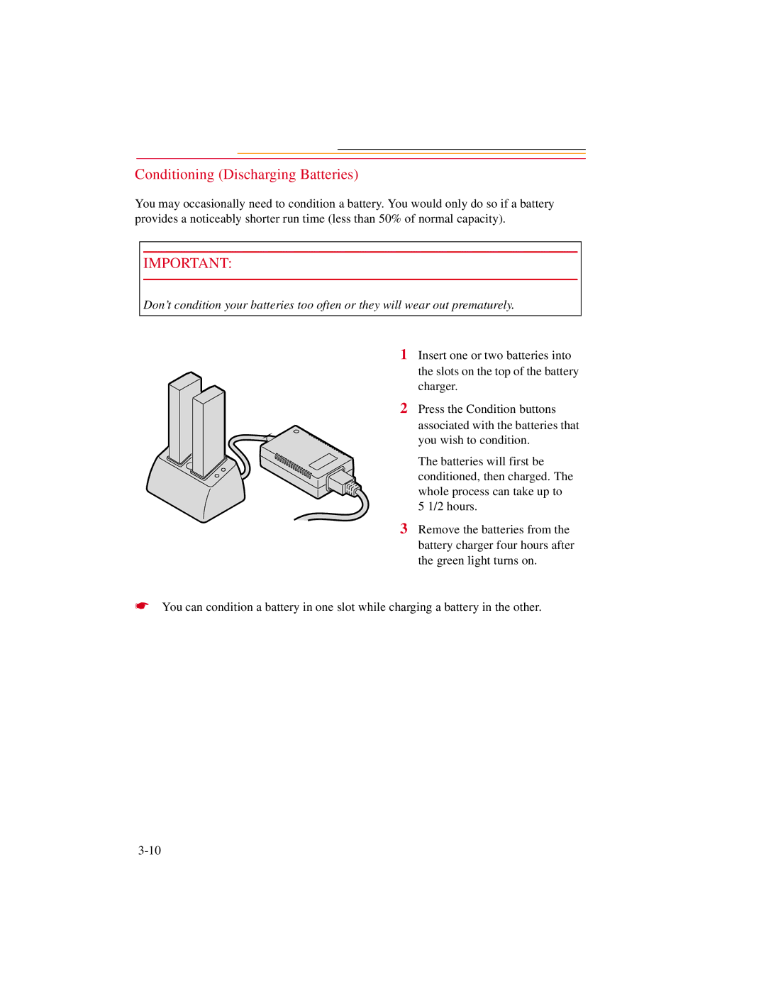 Kodak DCS600 manual Conditioning Discharging Batteries 