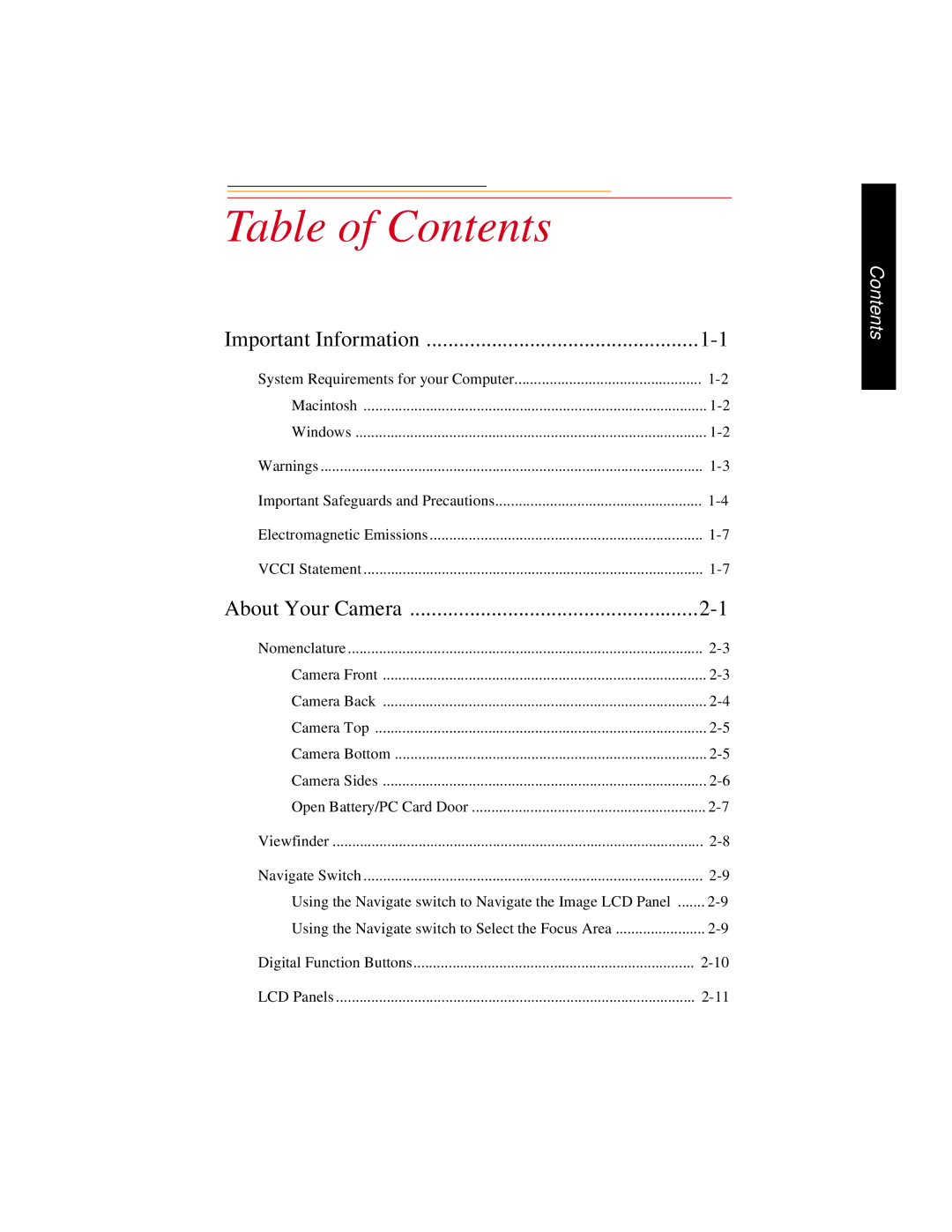 Kodak DCS600 manual Table of Contents 