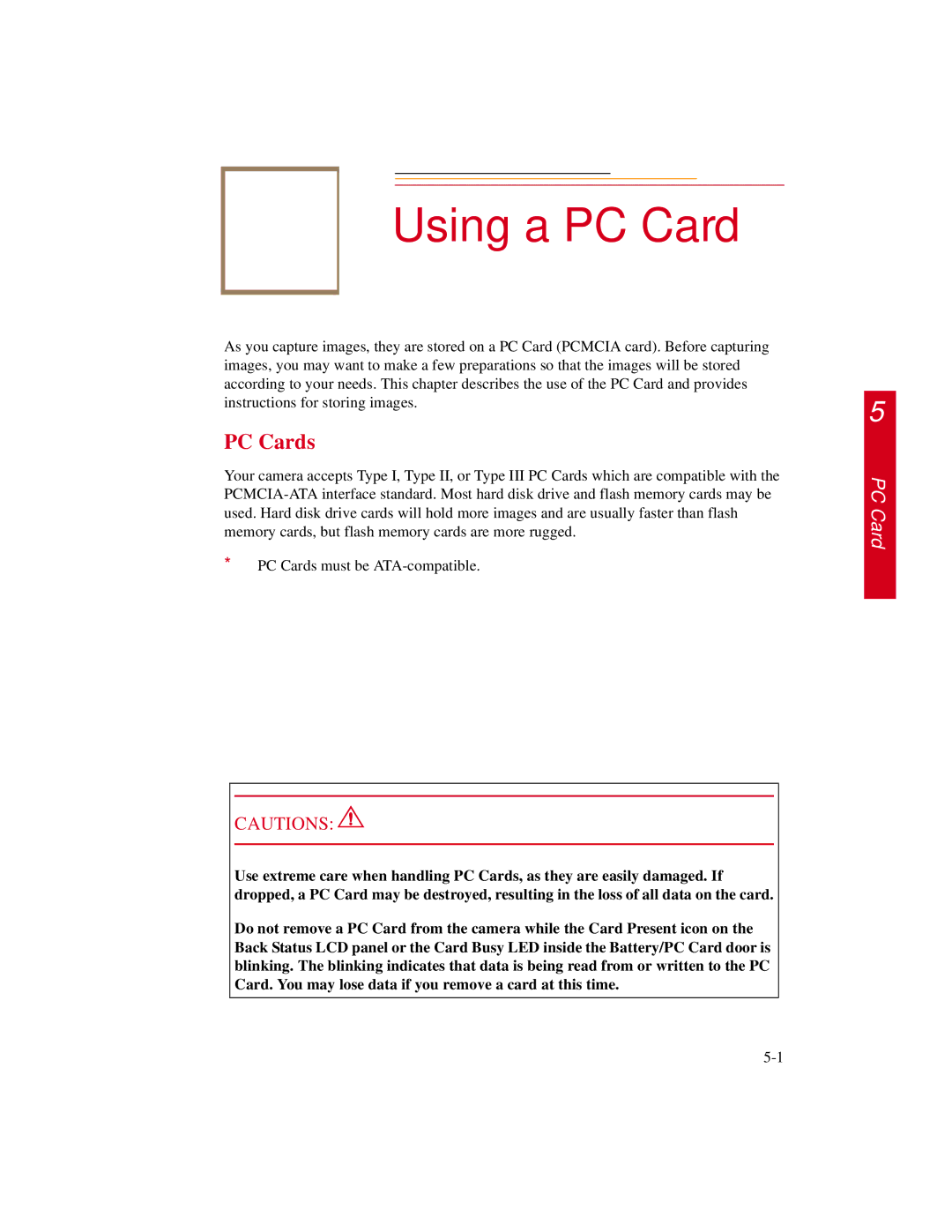 Kodak DCS600 manual Using a PC Card, PC Cards 