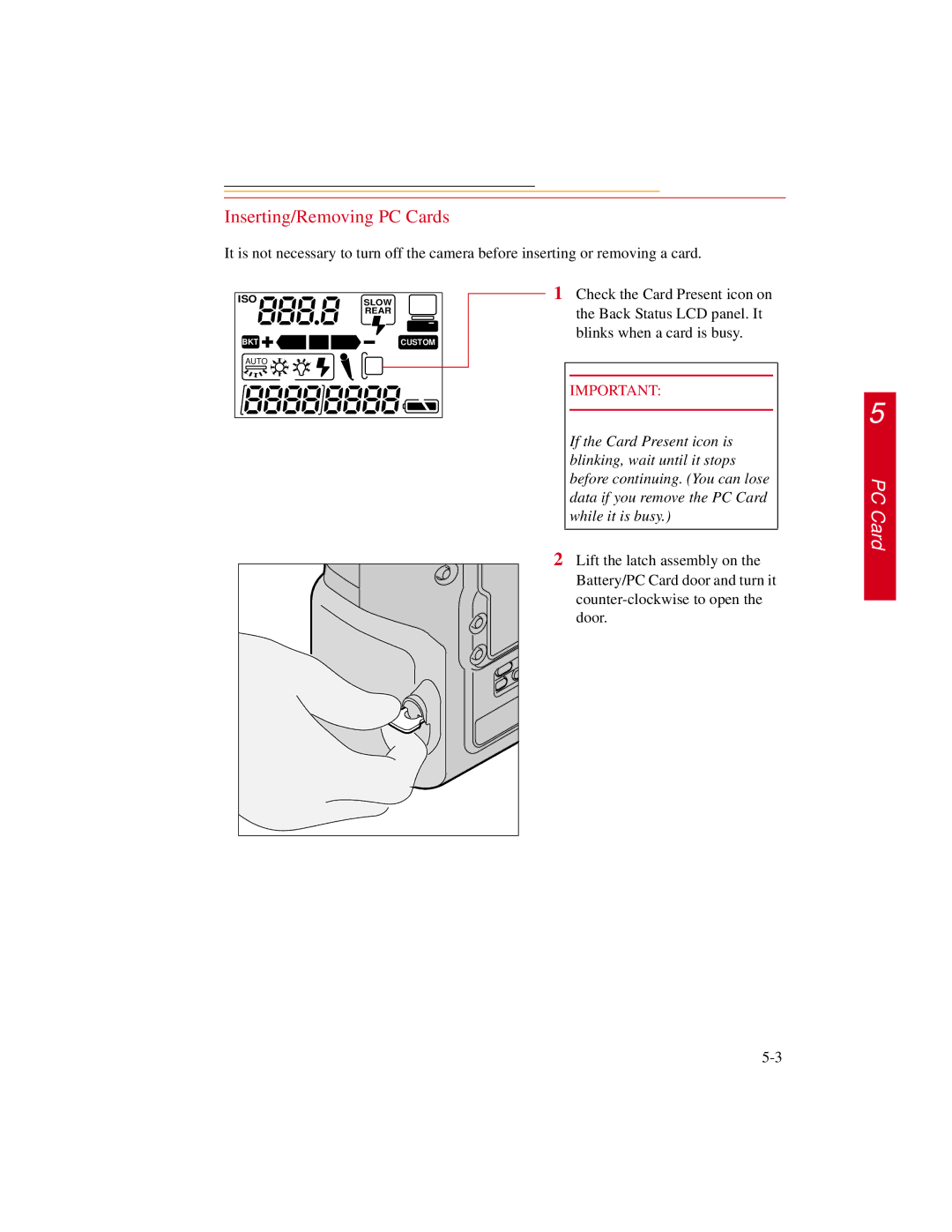 Kodak DCS600 manual Inserting/Removing PC Cards 