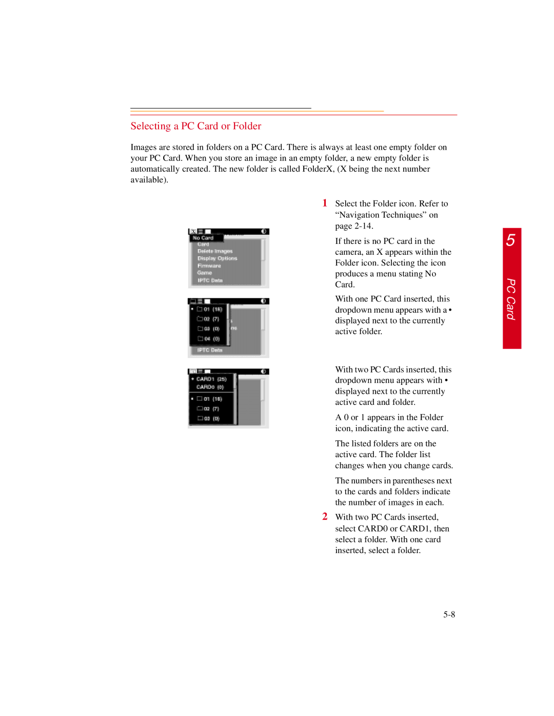 Kodak DCS600 manual Selecting a PC Card or Folder 