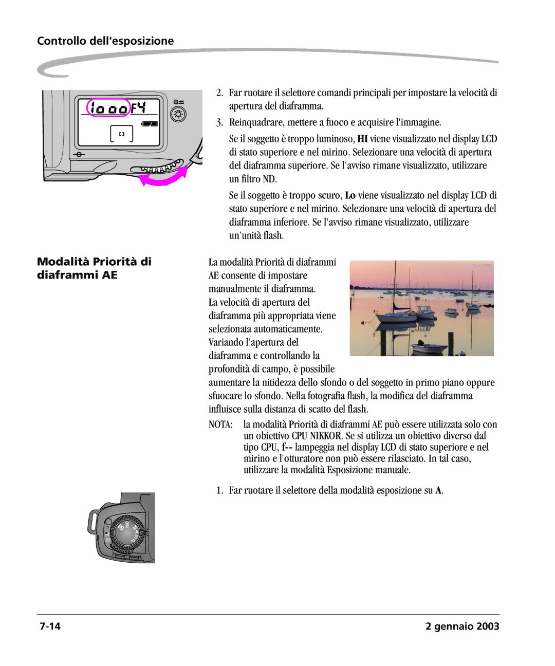 Kodak DCSPRO14N manual Modalità Priorità di, Diaframmi AE 