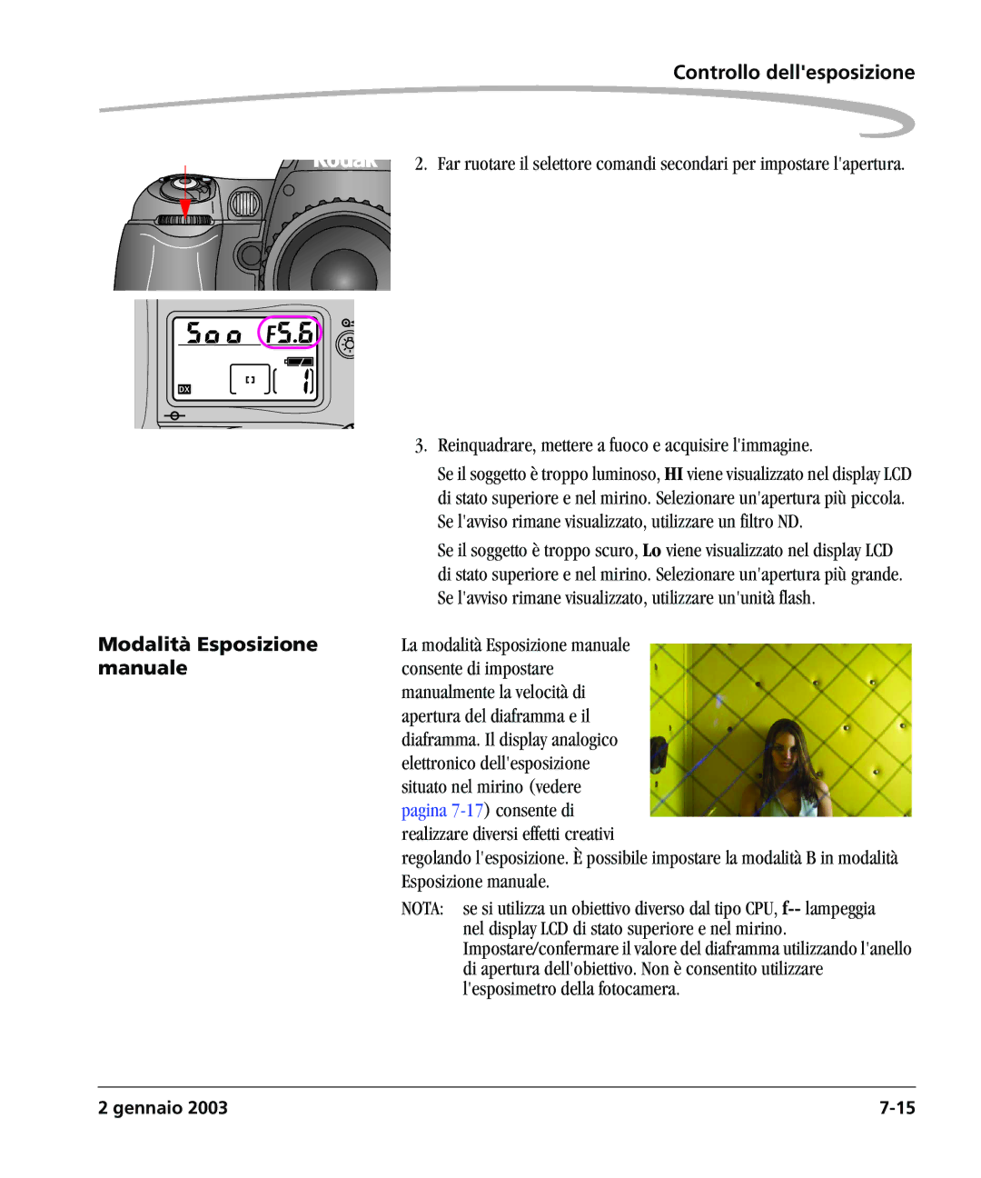 Kodak DCSPRO14N manual Modalità Esposizione, Manuale 