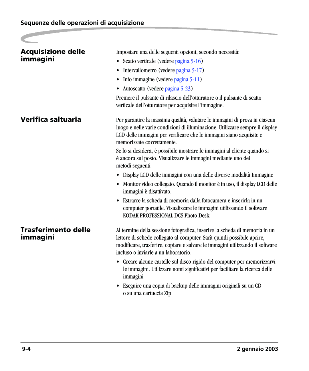 Kodak DCSPRO14N manual Acquisizione delle, Verifica saltuaria, Trasferimento delle 