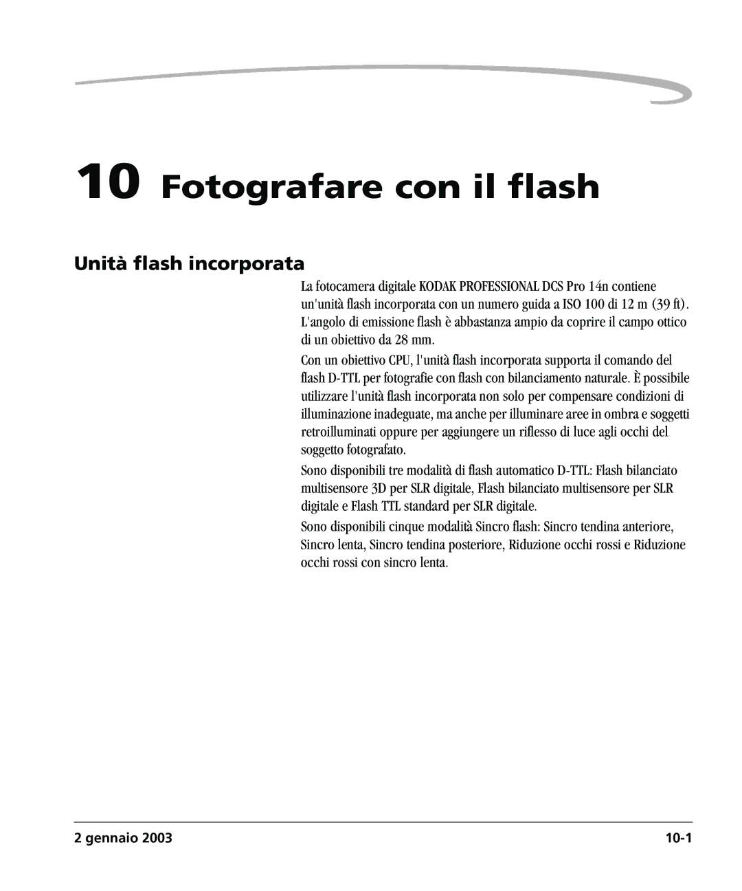 Kodak DCSPRO14N manual Fotografare con il flash, Unità flash incorporata 