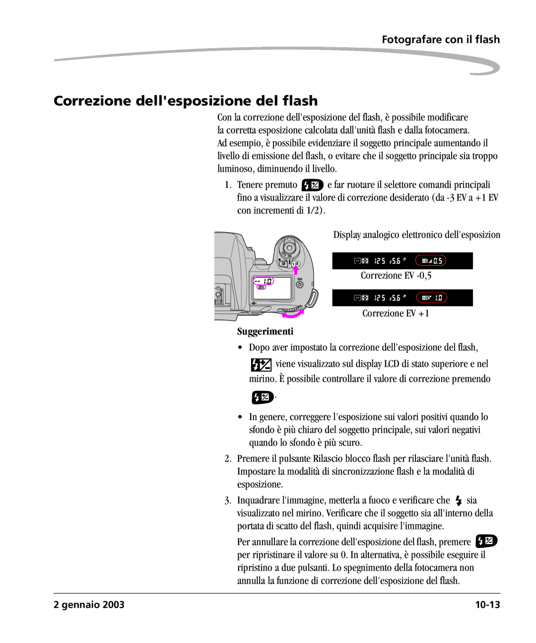 Kodak DCSPRO14N manual Correzione dellesposizione del flash, Dopo aver impostato la correzione dellesposizione del flash 