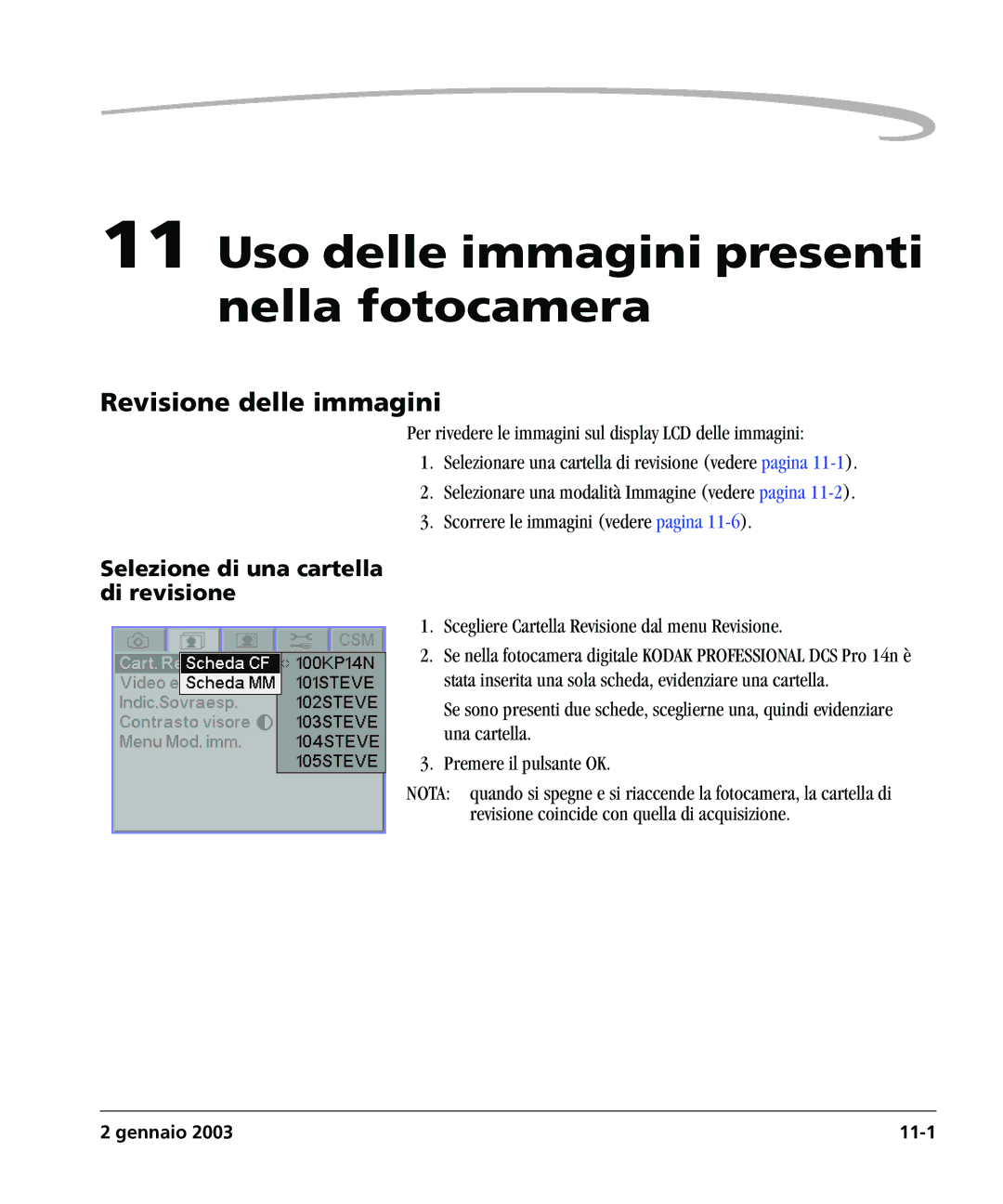 Kodak DCSPRO14N manual Revisione delle immagini, Selezione di una cartella di revisione 