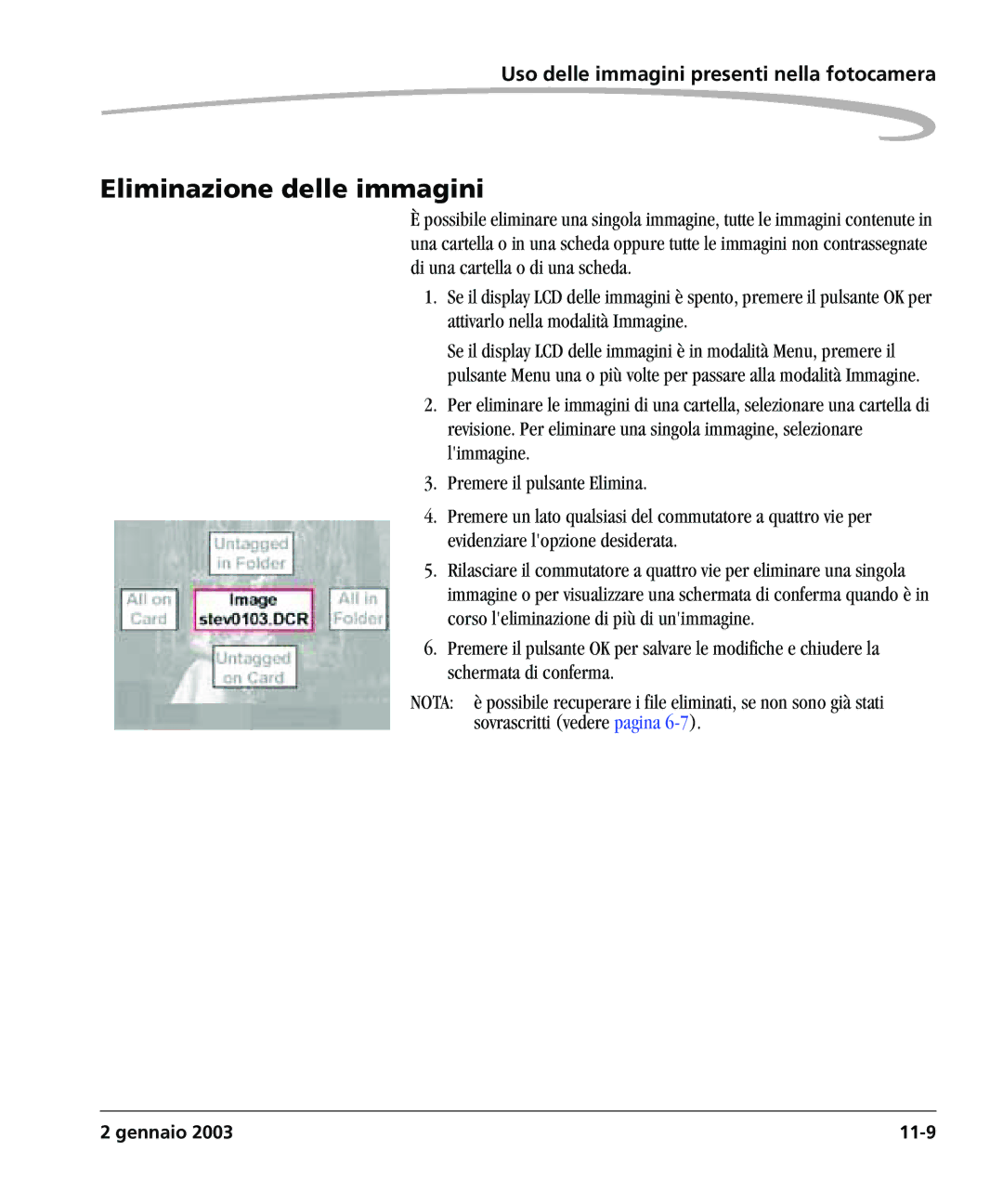 Kodak DCSPRO14N manual Eliminazione delle immagini 