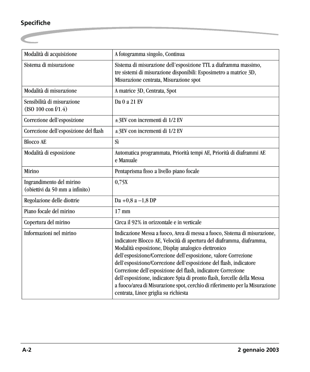 Kodak DCSPRO14N manual Specifiche 