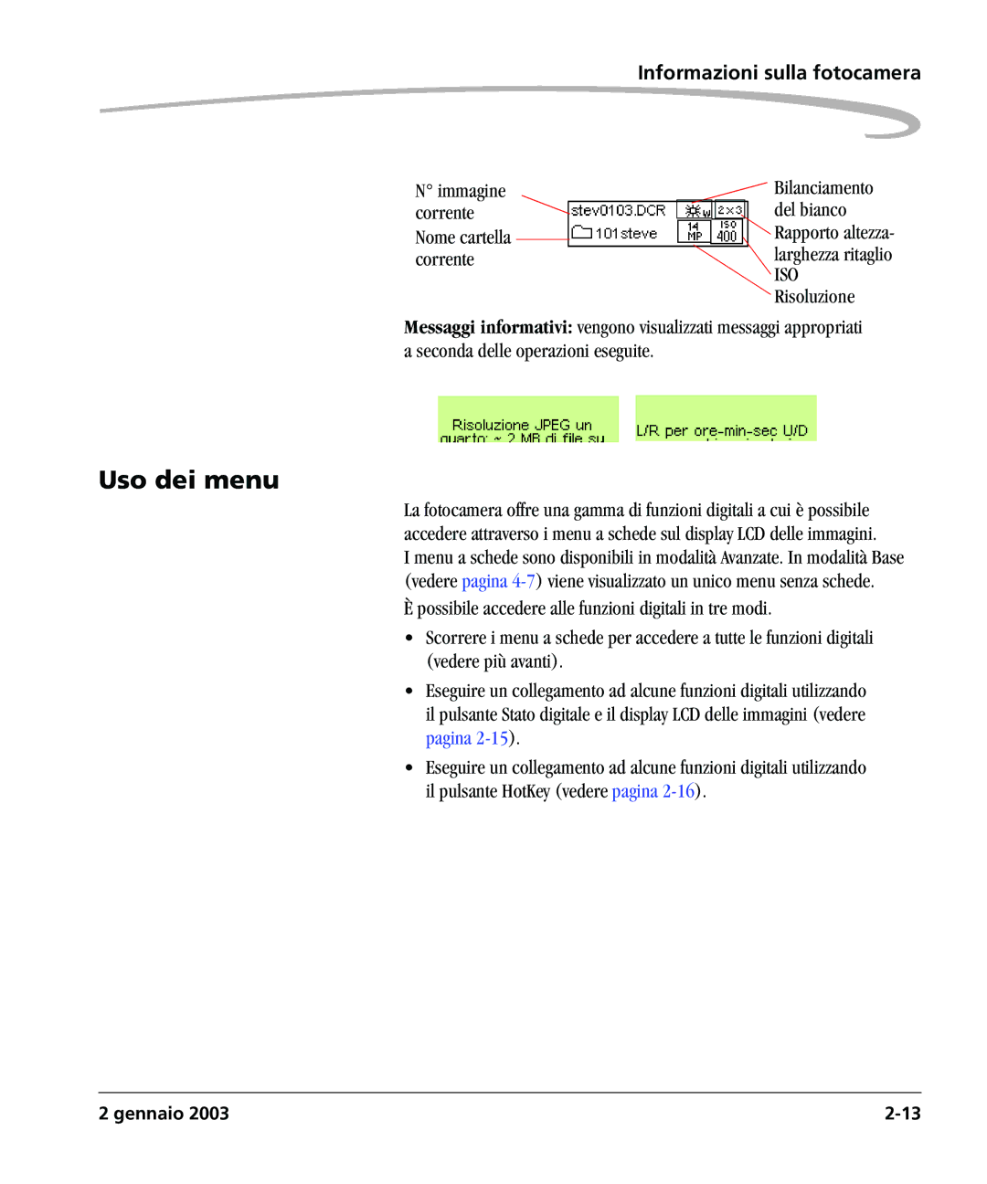 Kodak DCSPRO14N manual Uso dei menu 