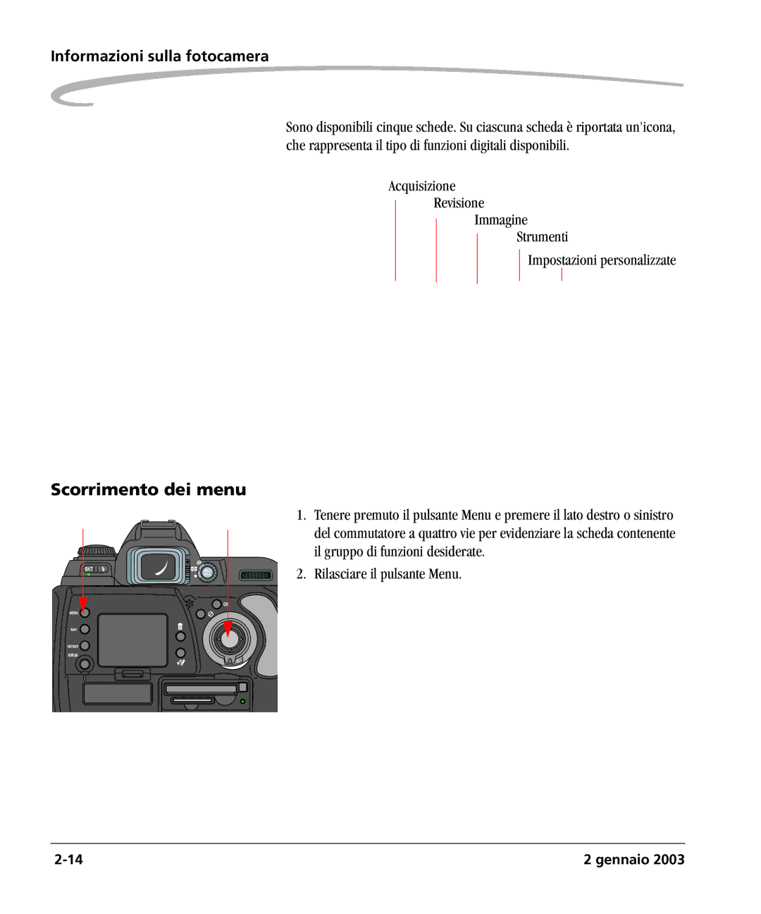 Kodak DCSPRO14N manual Scorrimento dei menu 