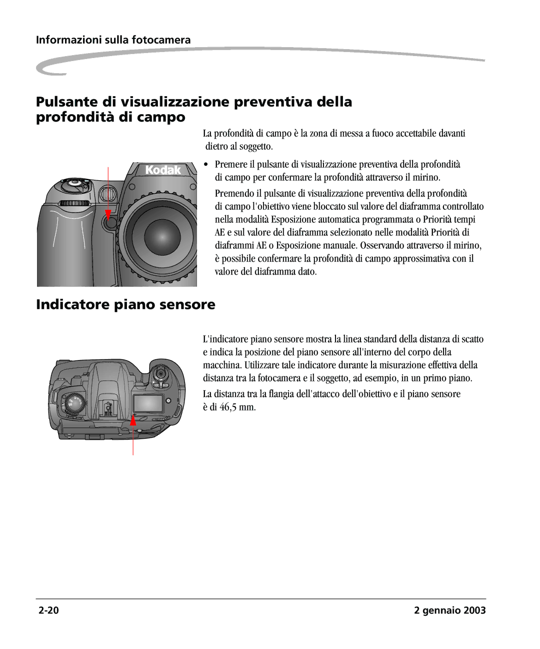 Kodak DCSPRO14N manual Indicatore piano sensore 