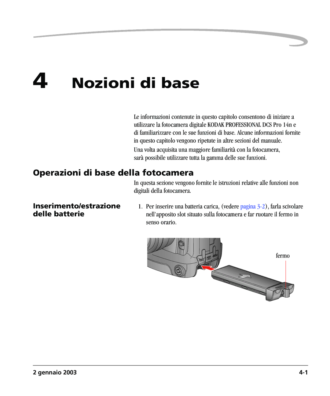 Kodak DCSPRO14N manual Nozioni di base, Operazioni di base della fotocamera 