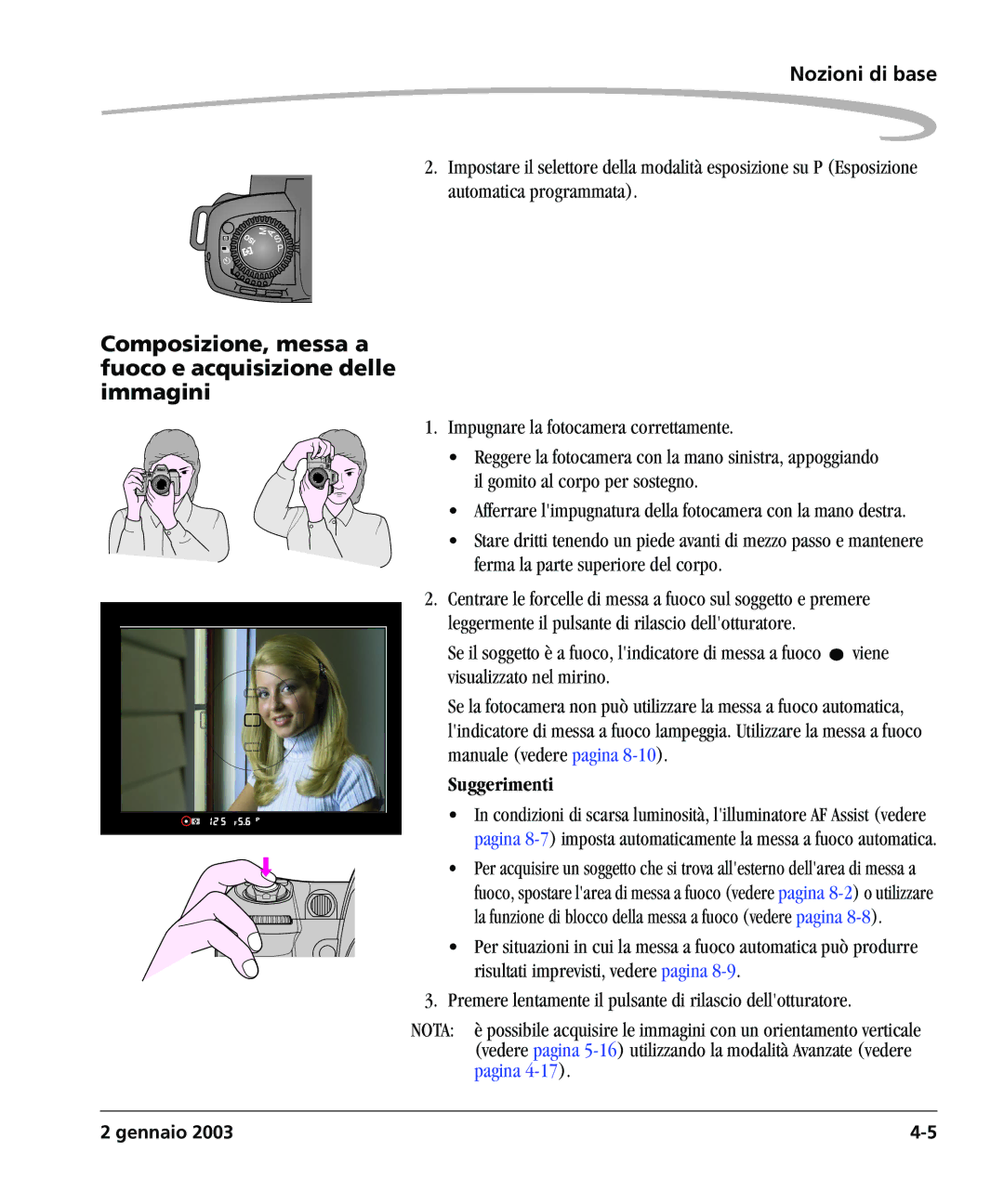 Kodak DCSPRO14N manual Composizione, messa a fuoco e acquisizione delle immagini, Suggerimenti 