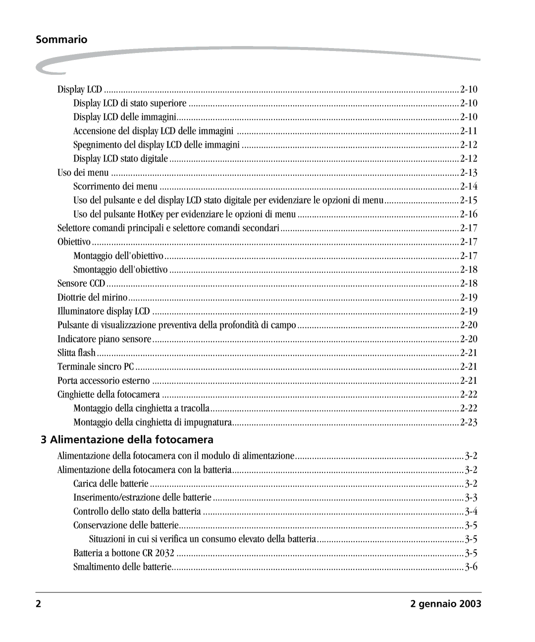 Kodak DCSPRO14N manual Sommario, Alimentazione della fotocamera 