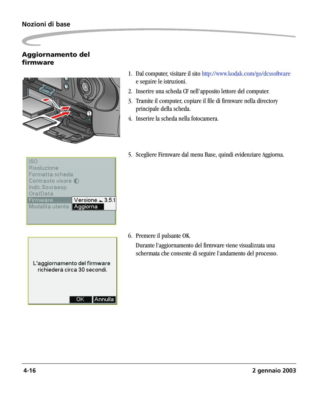 Kodak DCSPRO14N manual Nozioni di base Aggiornamento del firmware 