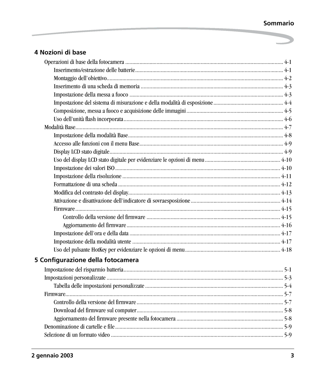 Kodak DCSPRO14N manual Sommario Nozioni di base, Firmware, Configurazione della fotocamera 