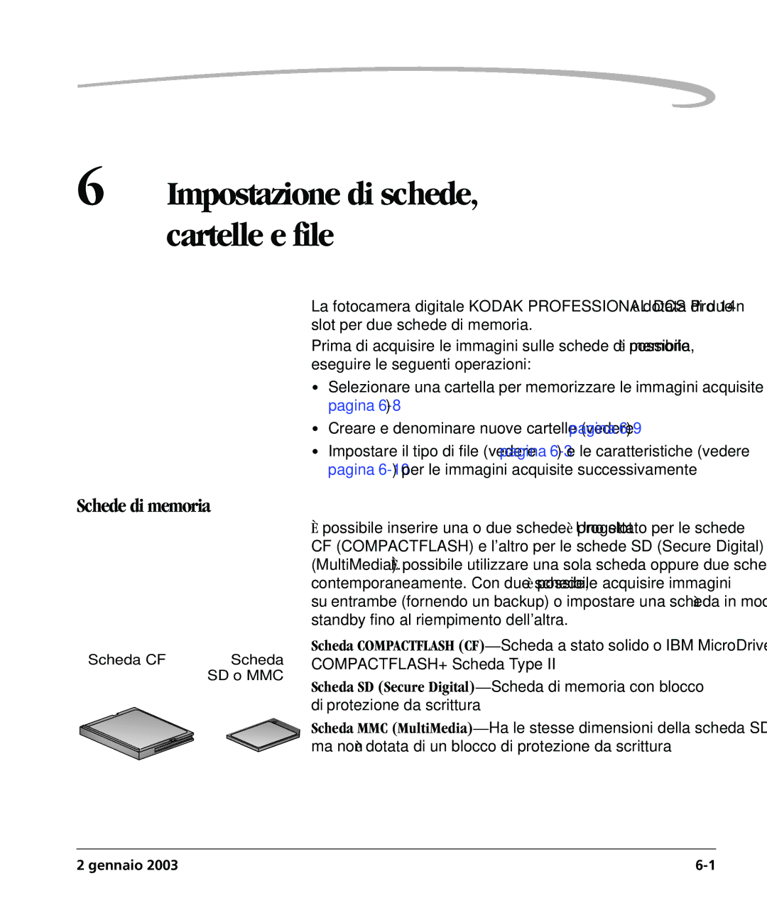 Kodak DCSPRO14N manual Impostazione di schede, cartelle e file, Schede di memoria 