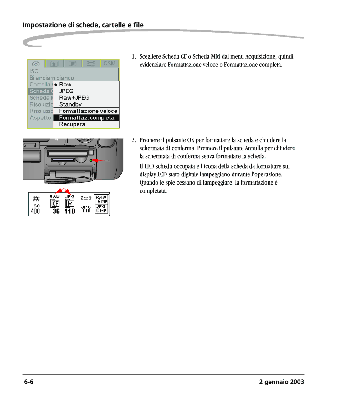 Kodak DCSPRO14N manual Impostazione di schede, cartelle e file 