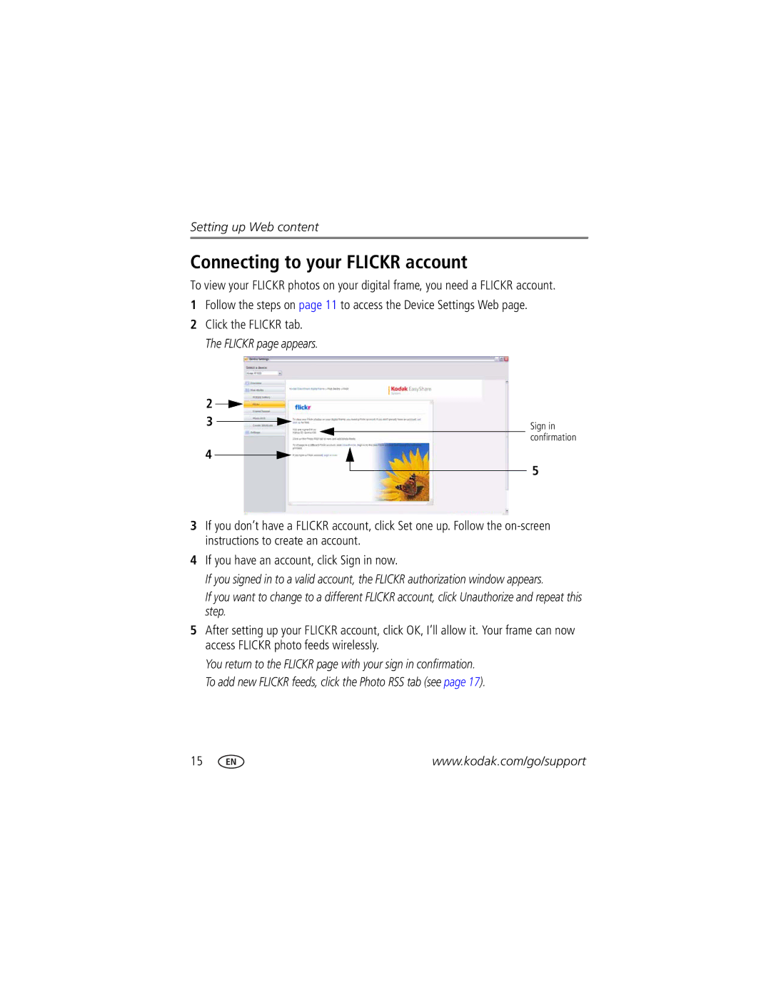 Kodak Digital Photo Frame manual Connecting to your Flickr account 