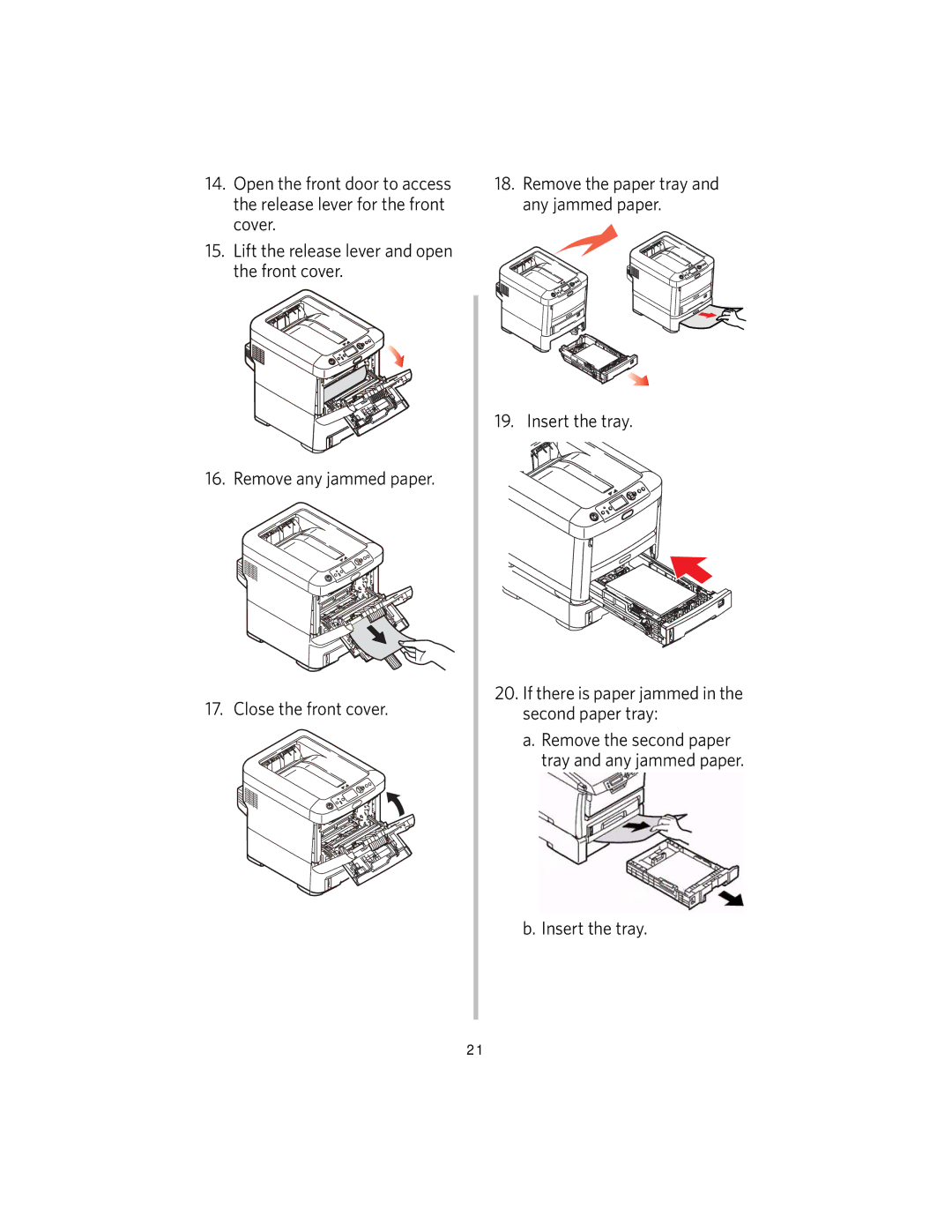 Kodak DL2100 manual Remove the second paper tray and any jammed paper 