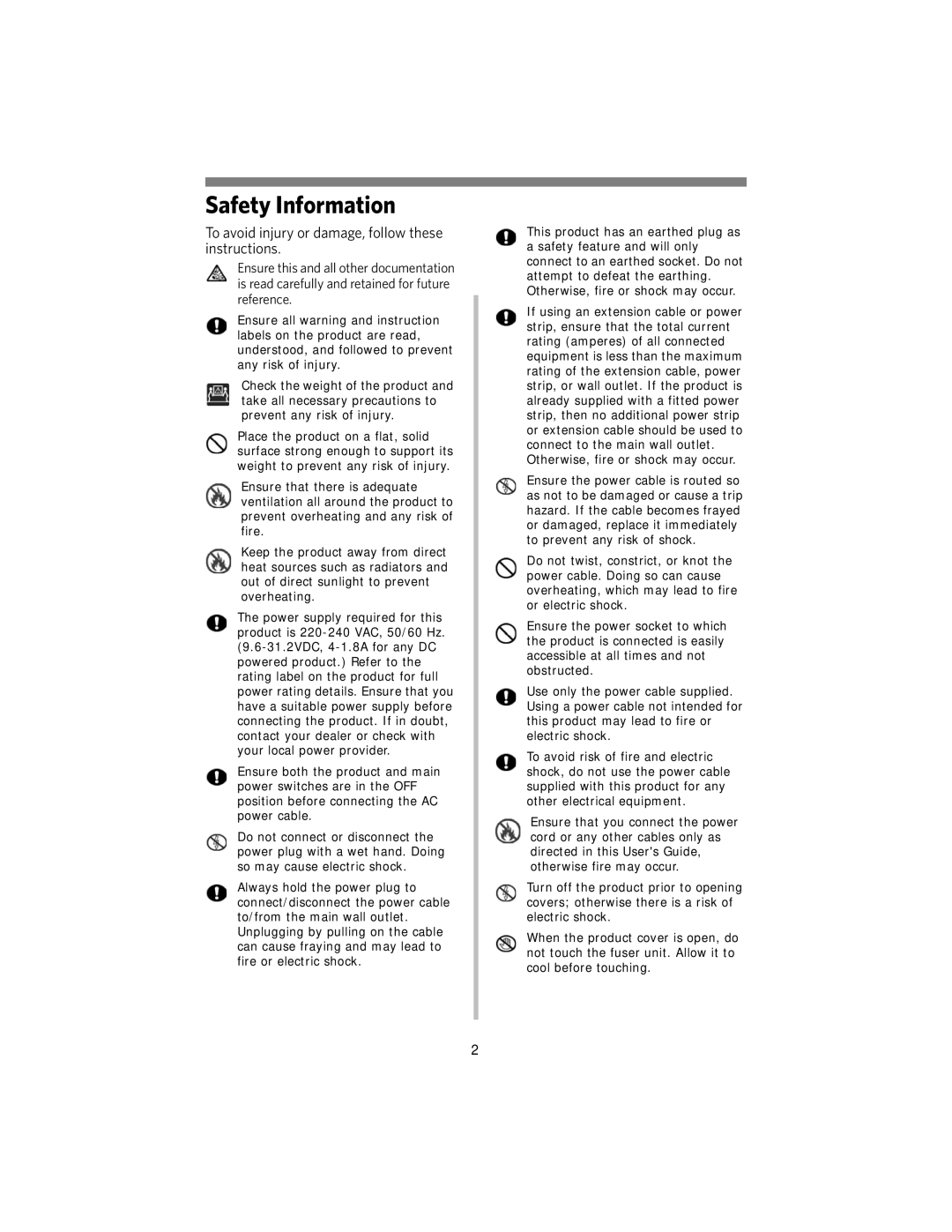 Kodak DL2100 manual Safety Information, To avoid injury or damage, follow these instructions 