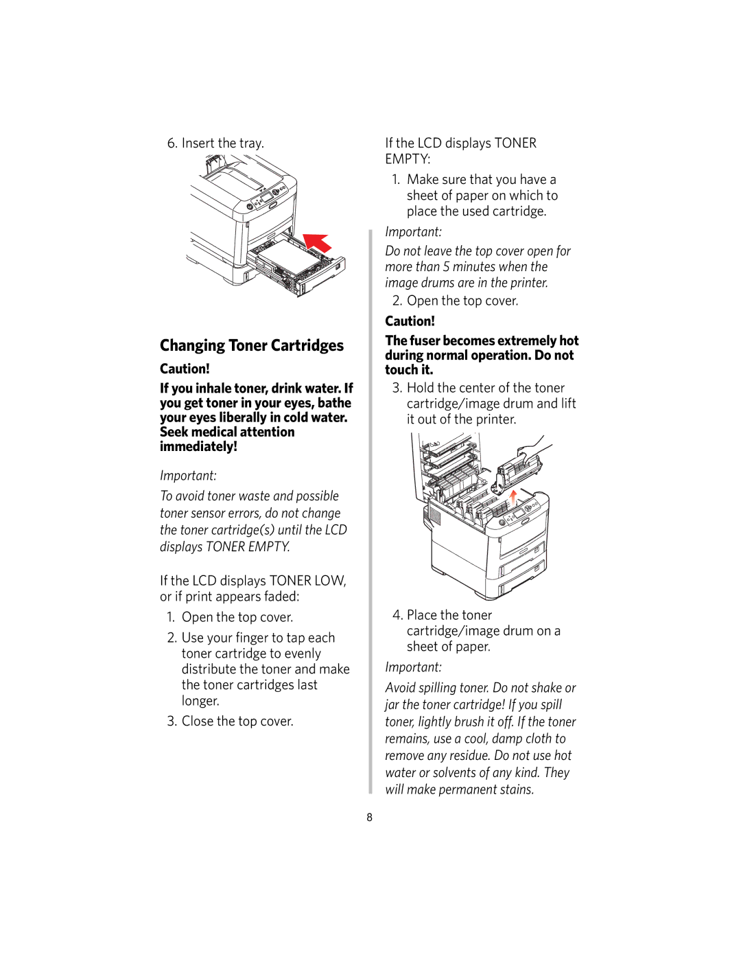 Kodak DL2100 manual Changing Toner Cartridges 