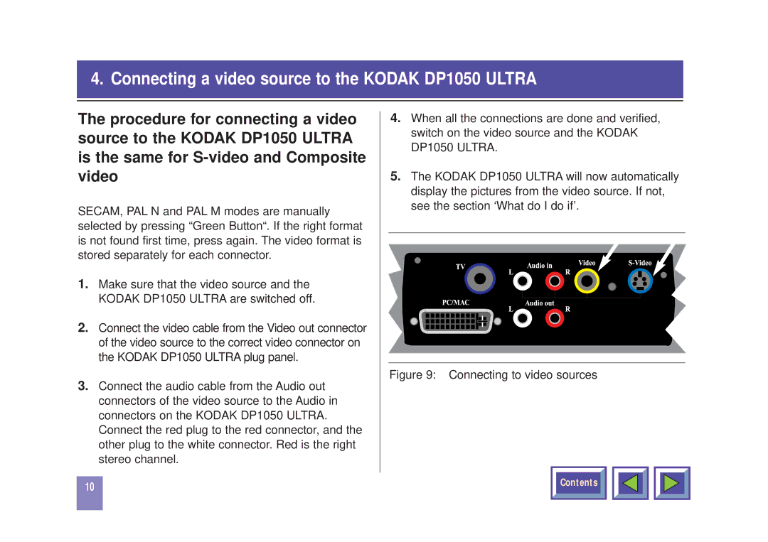 Kodak manual Connecting a video source to the Kodak DP1050 Ultra 