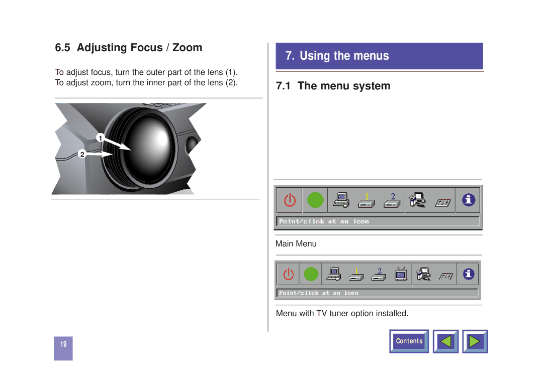 Kodak DP1050 manual Adjusting Focus / Zoom, Menu system 