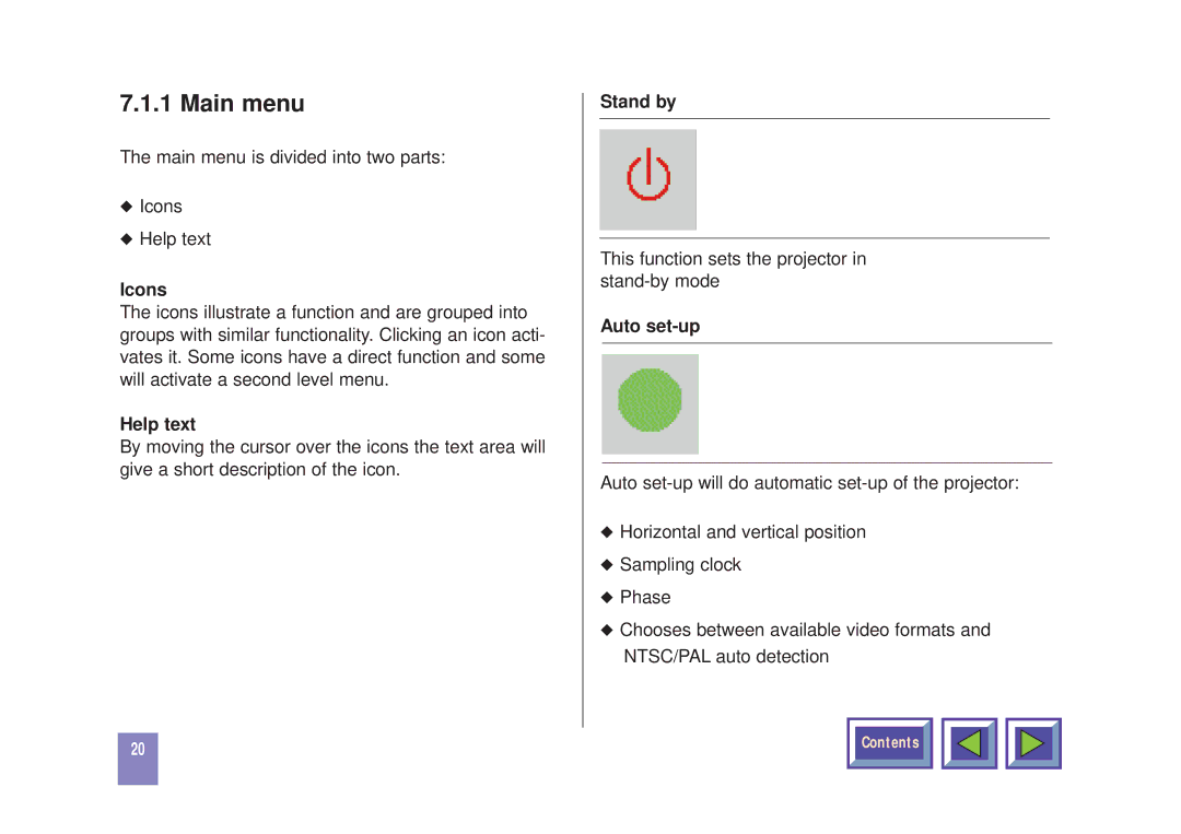 Kodak DP1050 manual Main menu, Icons, Help text, Auto set-up 