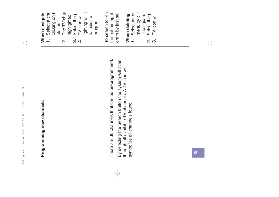 Kodak DP1050 manual Programming new channels, When assigning a Channel to a Program, When deleting a Program 