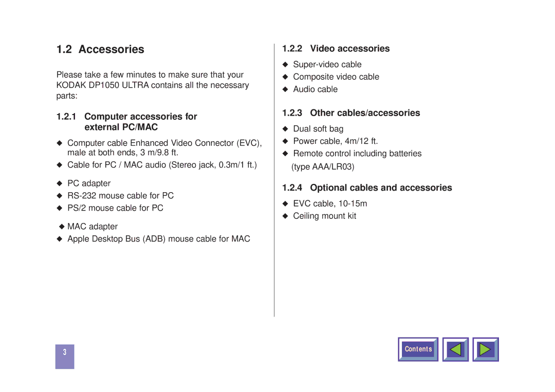 Kodak DP1050 manual Accessories, Computer accessories for external PC/MAC 