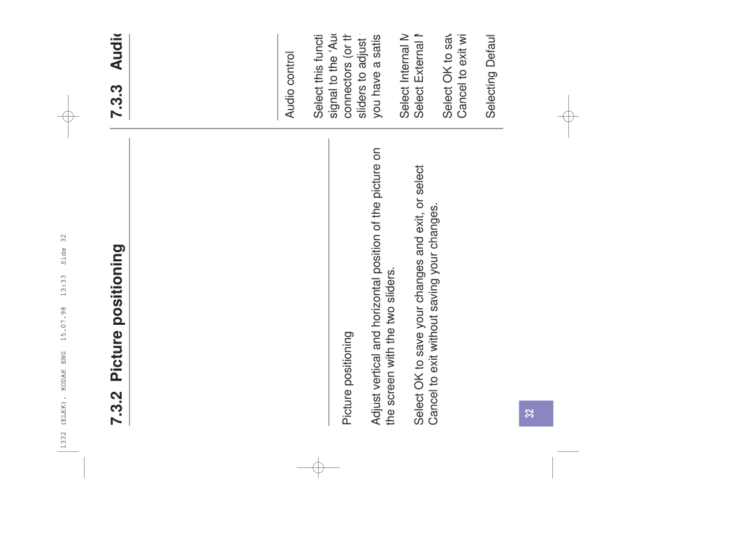 Kodak DP1050 manual Picture positioning, Audio control 