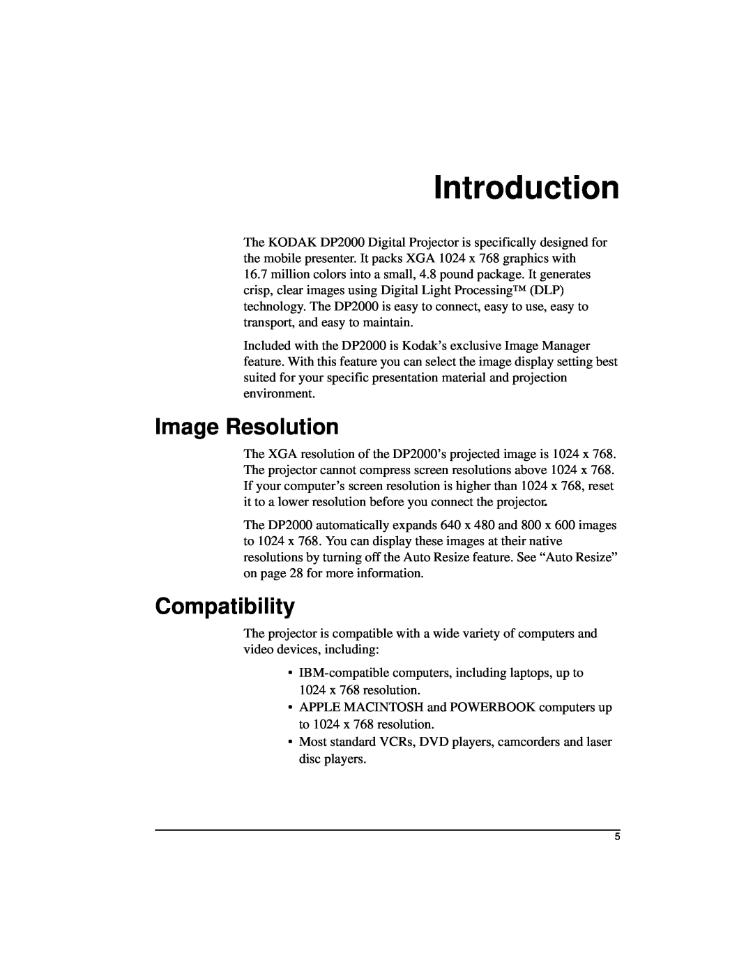 Kodak DP2000 manual Introduction, Image Resolution, Compatibility 