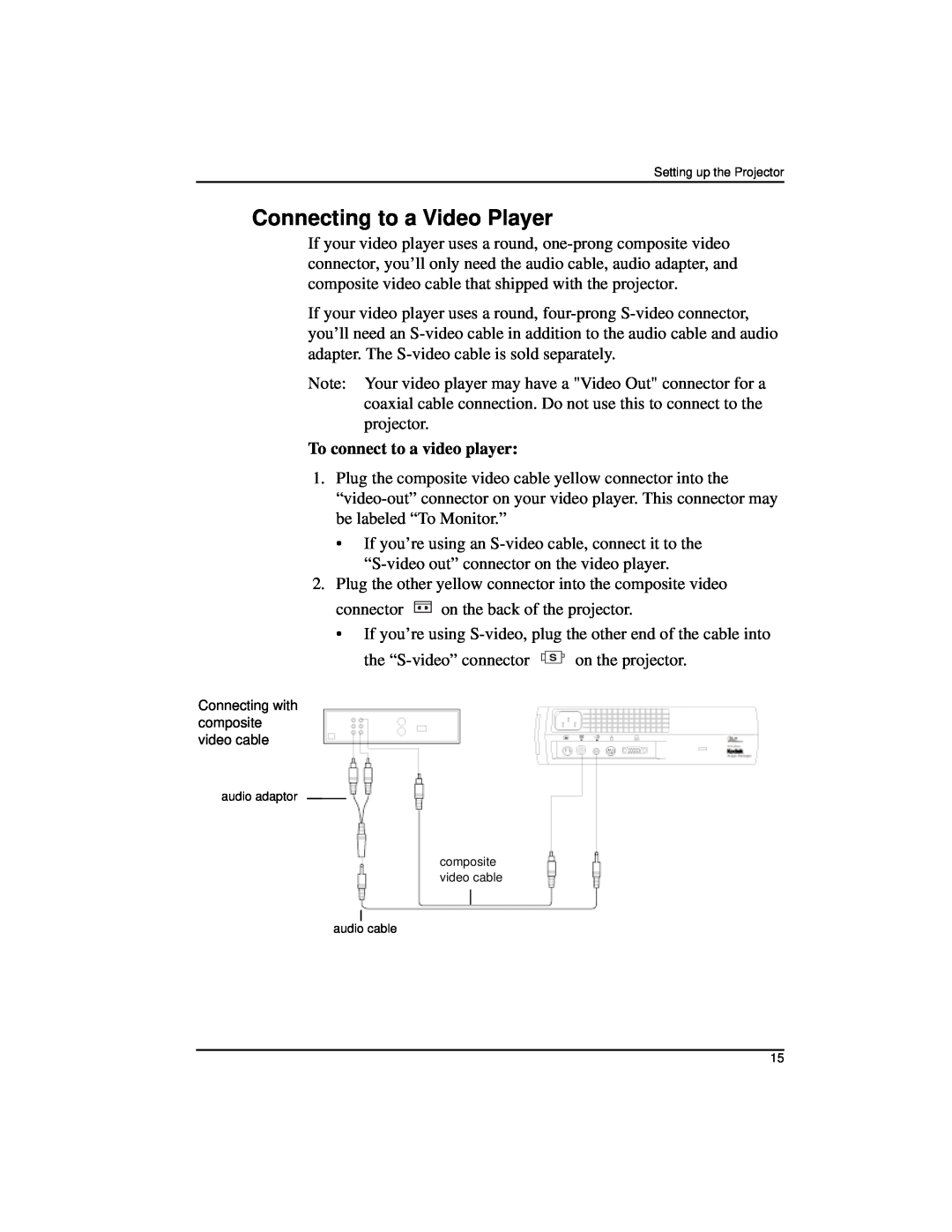Kodak DP2000 manual Connecting to a Video Player, To connect to a video player 